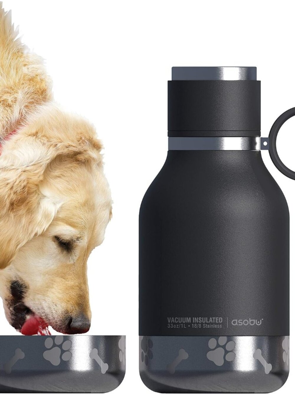 Asobu Insulated Dog Bowl Water Bottle 33oz Stainless Steel Travel Pet Travel Mug